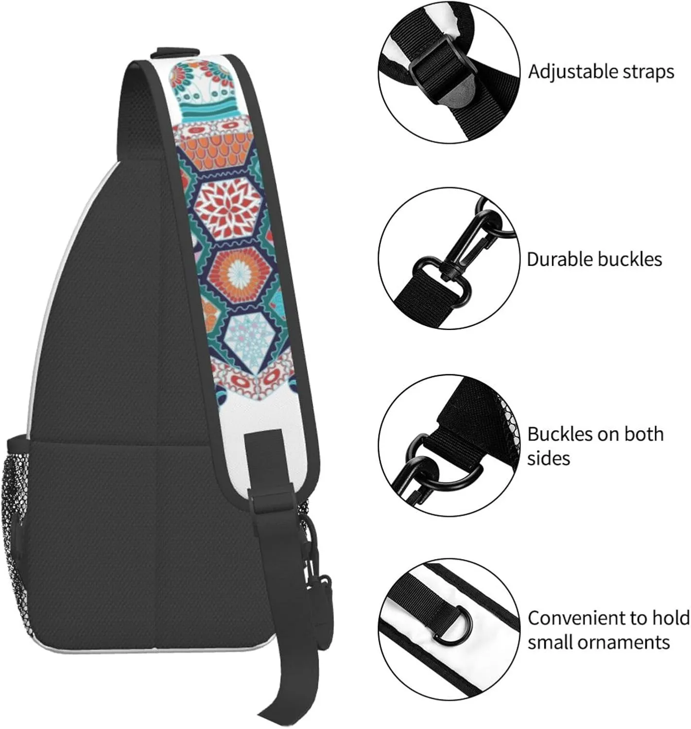 Colorful Turtle Mandala Tribal Sling Bag for Women Men Crossbody Sling Backpack Hiking Travel Daypack Shoulder Chest Bag with Adjustable Strap