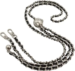 COLSEEY Purse Chain Strap Adjustable Replacement for Shoulder and Crossbody Bag,Thin Purse Strap 51 Inchs (Silver（Black Leather）)