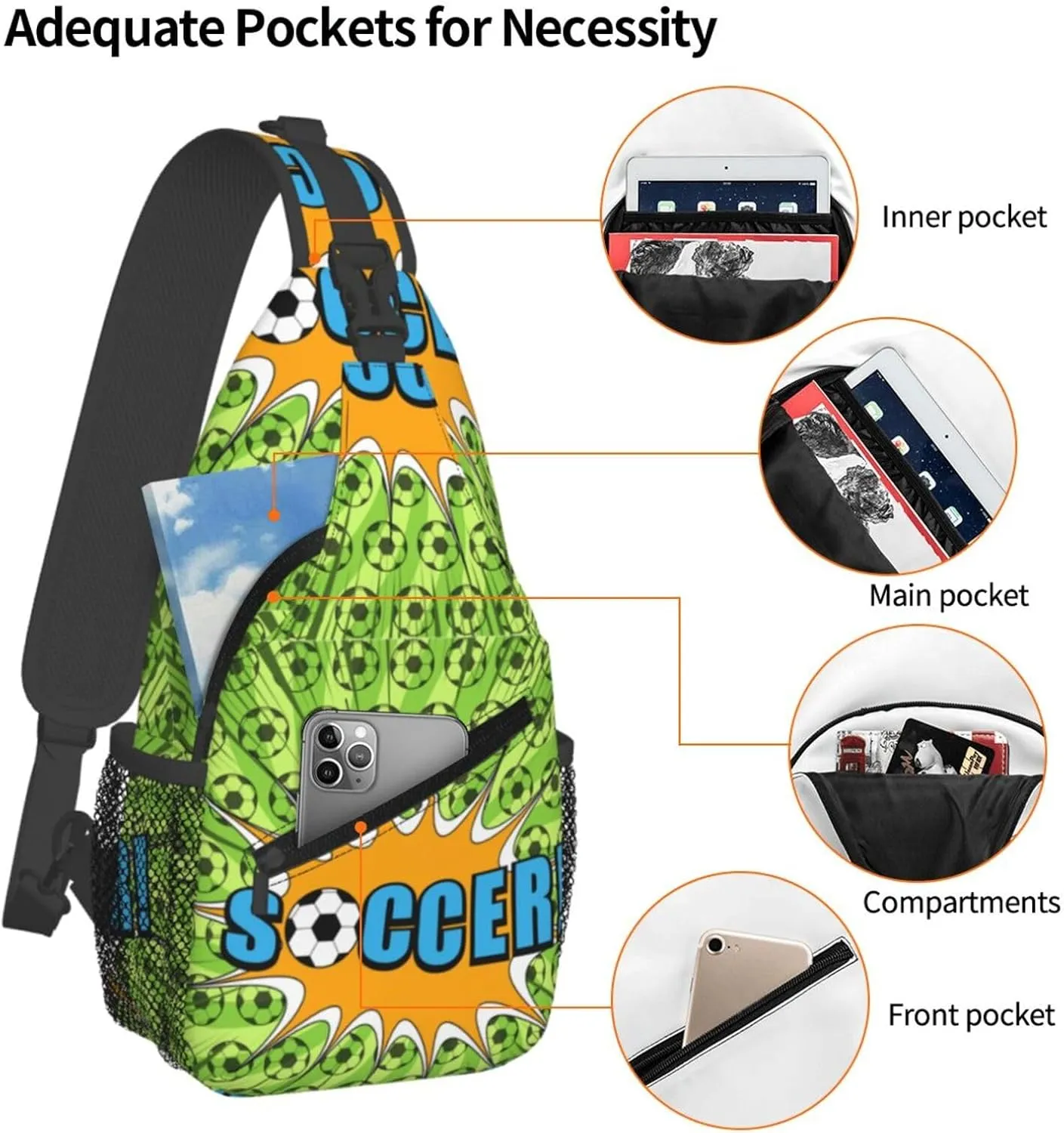 Comic Sport Football Bright Green Chest Sling Bag Crossbody Shoulder Backpack Bag Gym Cycling Daypack Travel Hiking Cross Bag