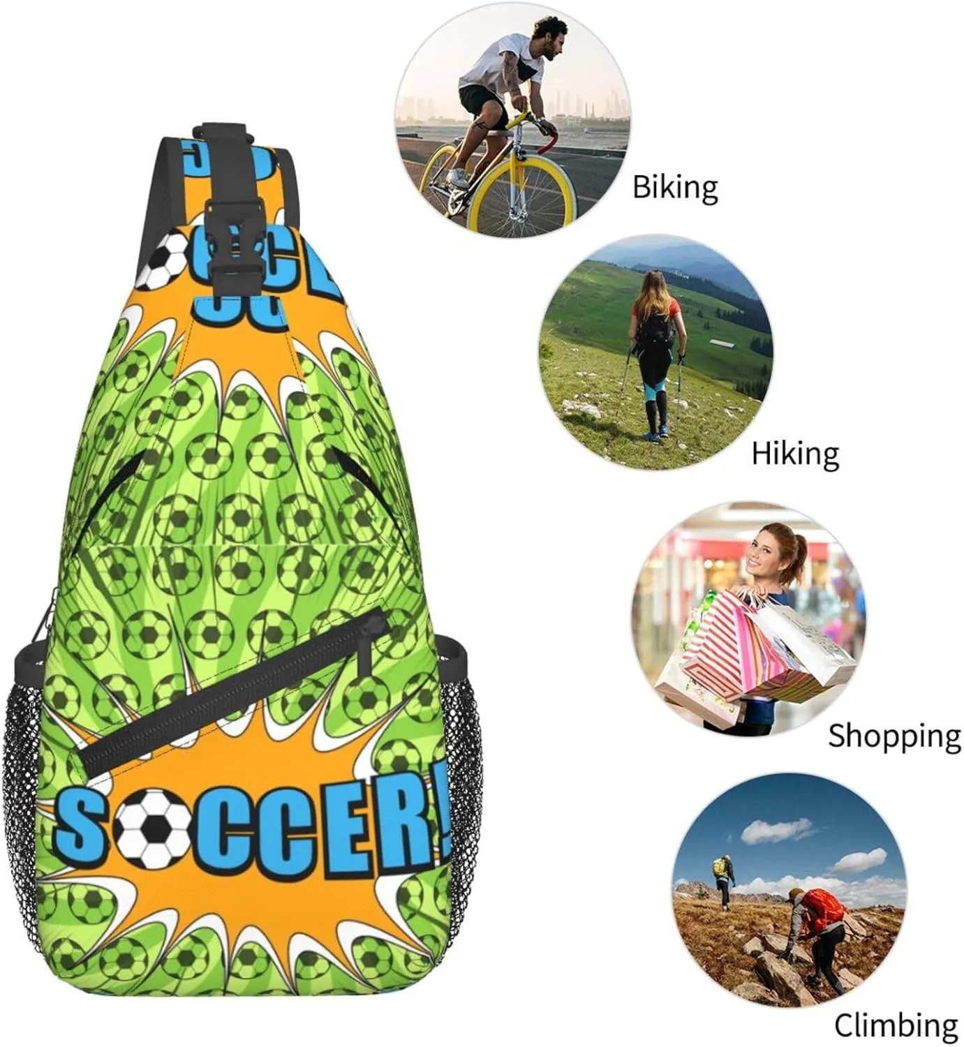 Comic Sport Football Bright Green Chest Sling Bag Crossbody Shoulder Backpack Bag Gym Cycling Daypack Travel Hiking Cross Bag