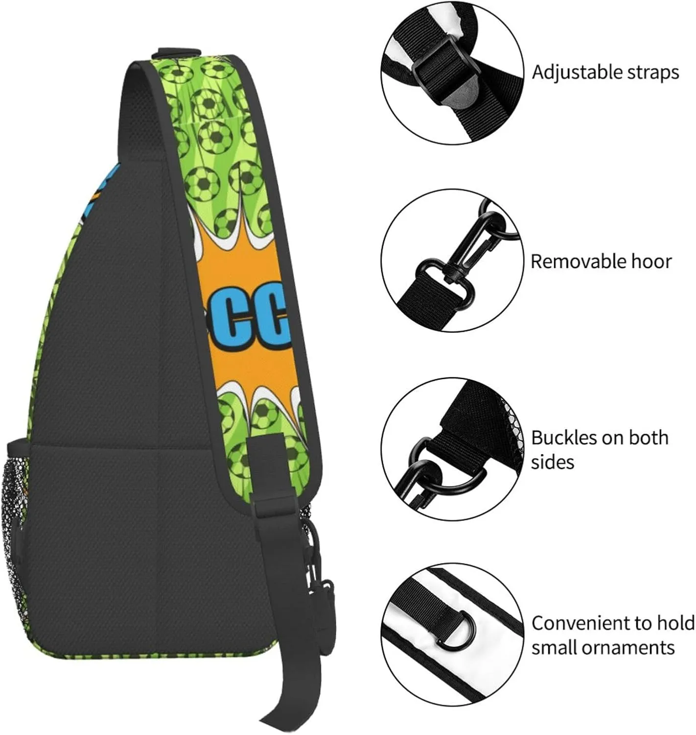 Comic Sport Football Bright Green Chest Sling Bag Crossbody Shoulder Backpack Bag Gym Cycling Daypack Travel Hiking Cross Bag