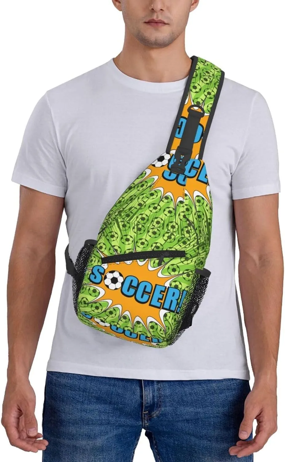 Comic Sport Football Bright Green Chest Sling Bag Crossbody Shoulder Backpack Bag Gym Cycling Daypack Travel Hiking Cross Bag