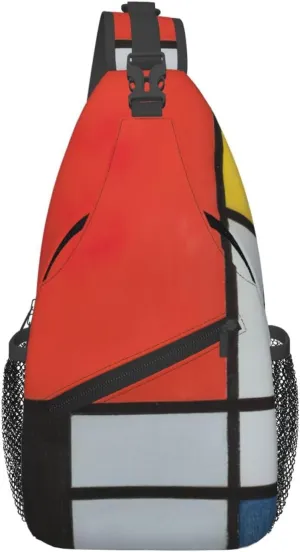 Composition in Red Yellow Blue and Black Print Sling Bag Crossbody Sling Backpack Cross Body Shoulder Bag Travel Hiking Daypack