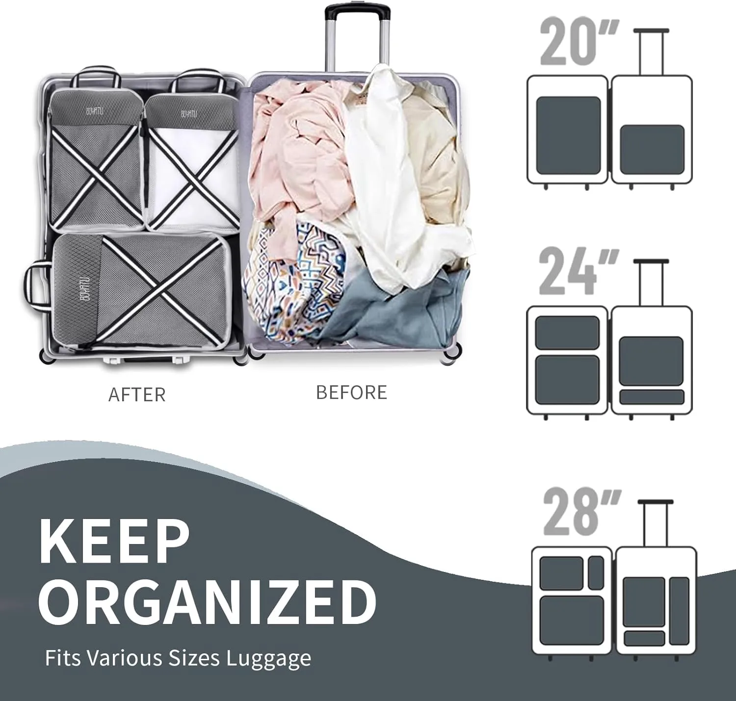Compression Packing Cubes Suitcases Organizer: 2/4/6 Sets Travel Storage Bags for Luggage - Travel Essentials for Space Saver Grey