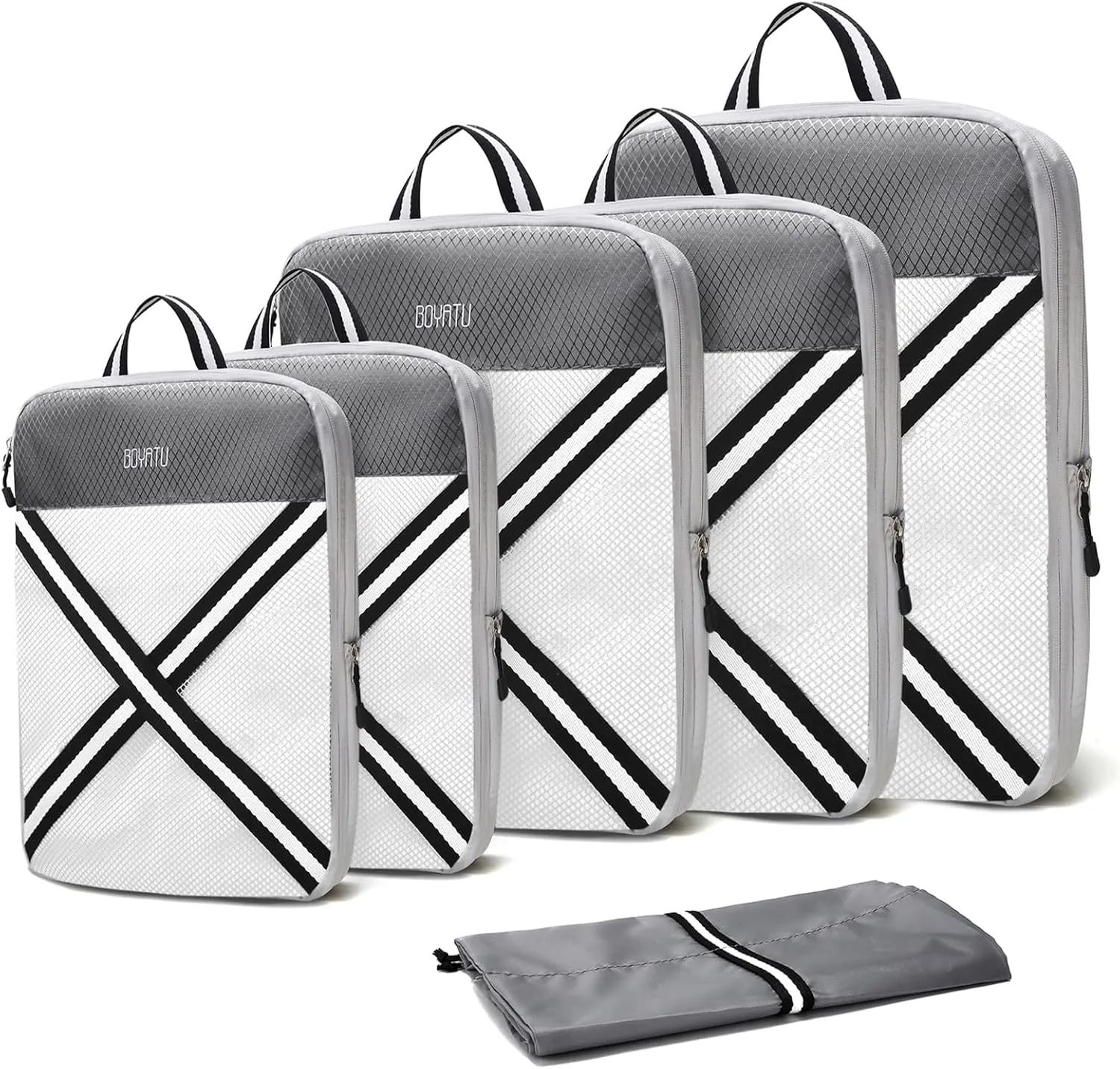Compression Packing Cubes Suitcases Organizer: 2/4/6 Sets Travel Storage Bags for Luggage - Travel Essentials for Space Saver Grey