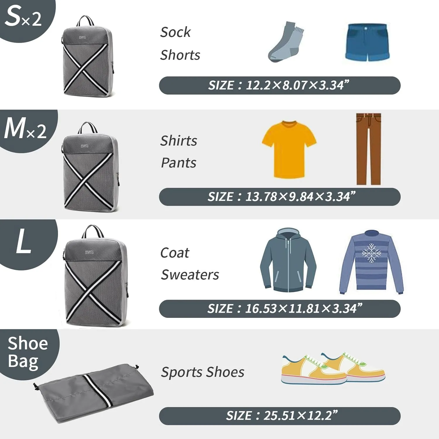 Compression Packing Cubes Suitcases Organizer: 2/4/6 Sets Travel Storage Bags for Luggage - Travel Essentials for Space Saver Grey