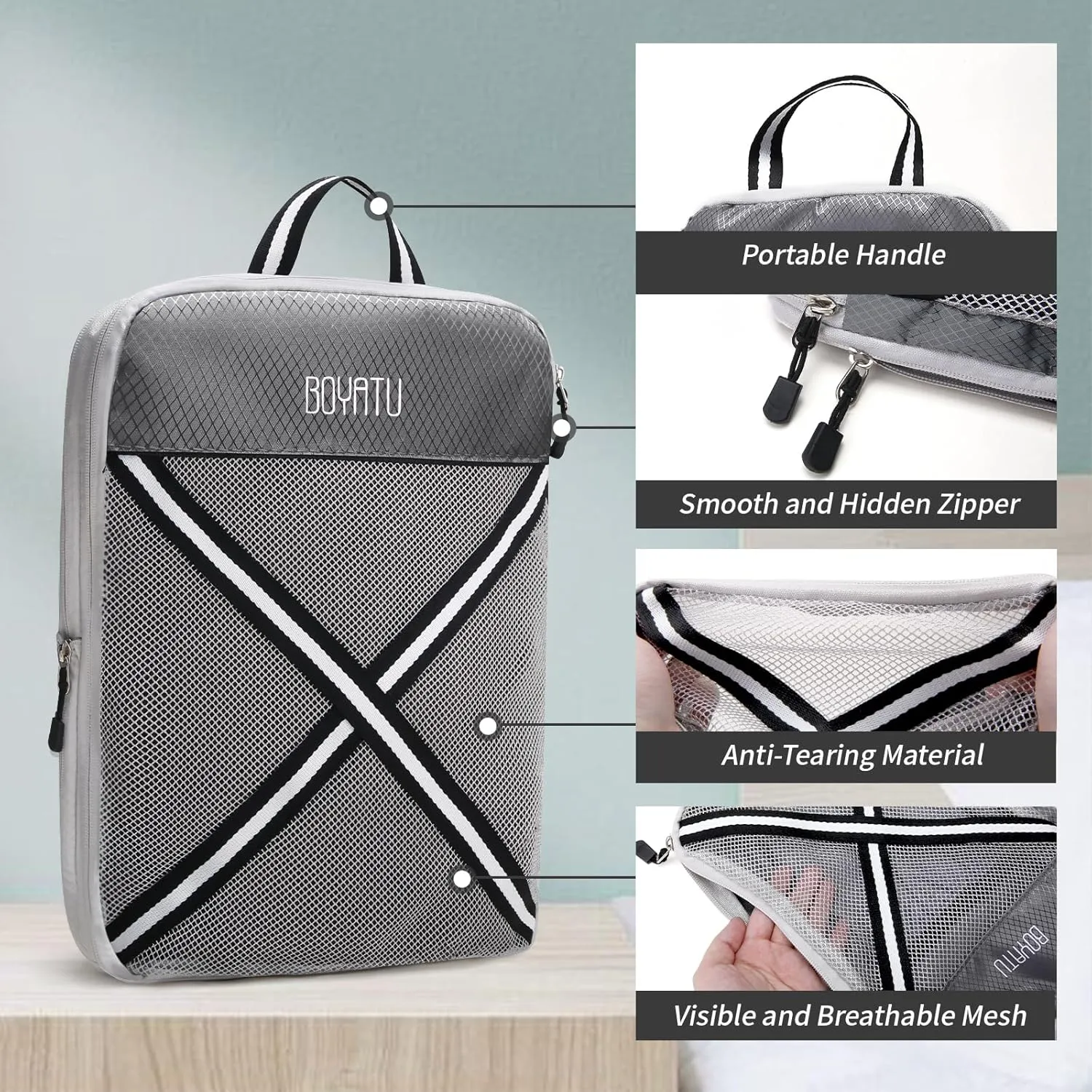 Compression Packing Cubes Suitcases Organizer: 2/4/6 Sets Travel Storage Bags for Luggage - Travel Essentials for Space Saver Grey
