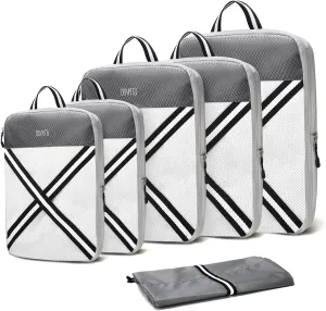 Compression Packing Cubes Suitcases Organizer: 2/4/6 Sets Travel Storage Bags for Luggage - Travel Essentials for Space Saver Grey