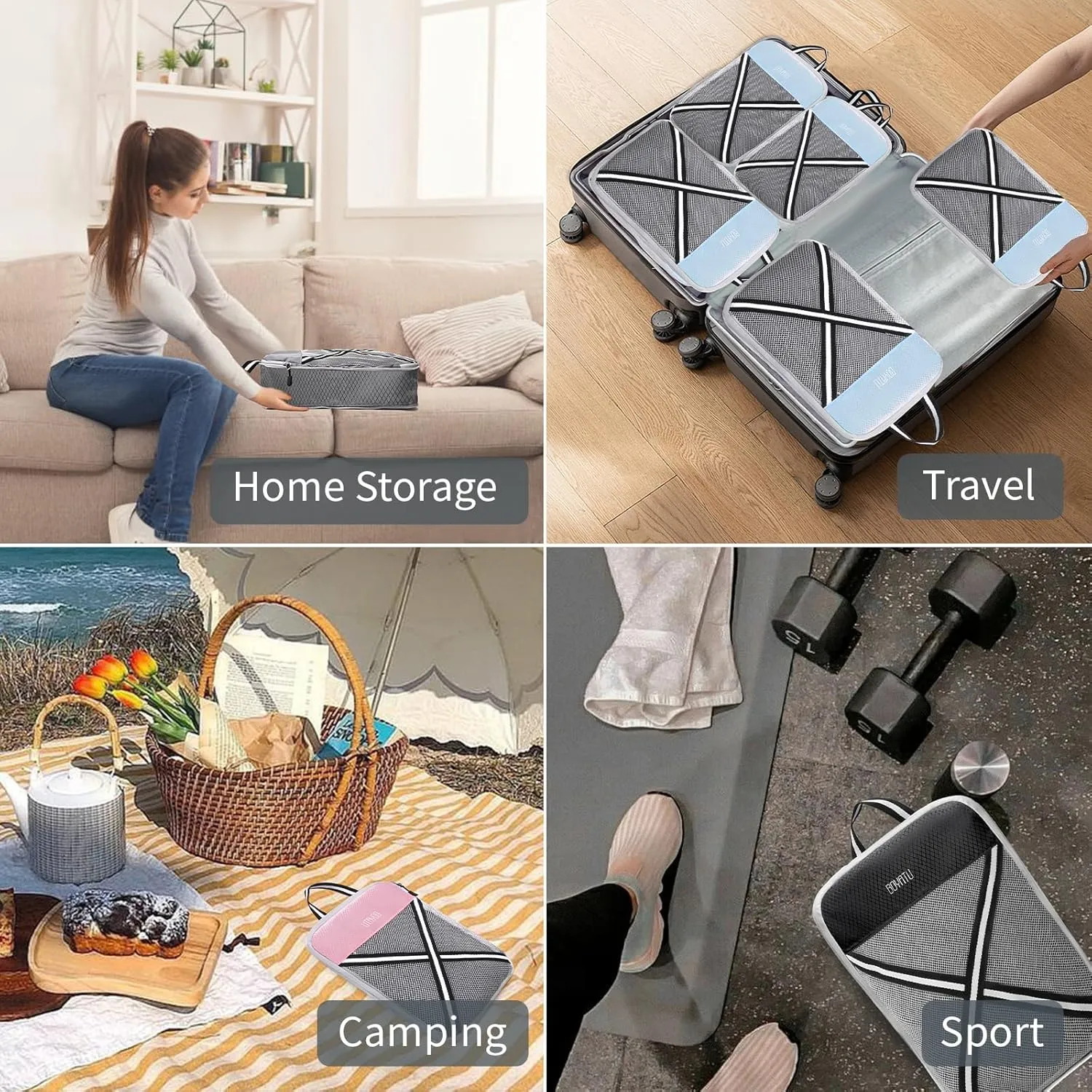Compression Packing Cubes Suitcases Organizer: 2/4/6 Sets Travel Storage Bags for Luggage - Travel Essentials for Space Saver Grey