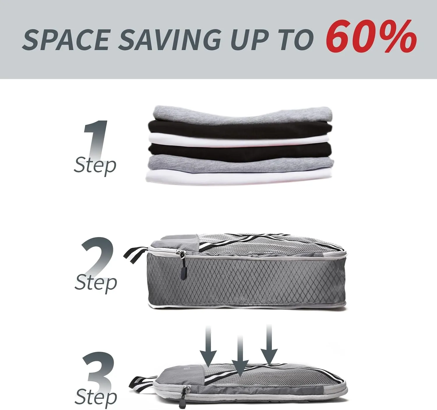 Compression Packing Cubes Suitcases Organizer: 2/4/6 Sets Travel Storage Bags for Luggage - Travel Essentials for Space Saver Grey