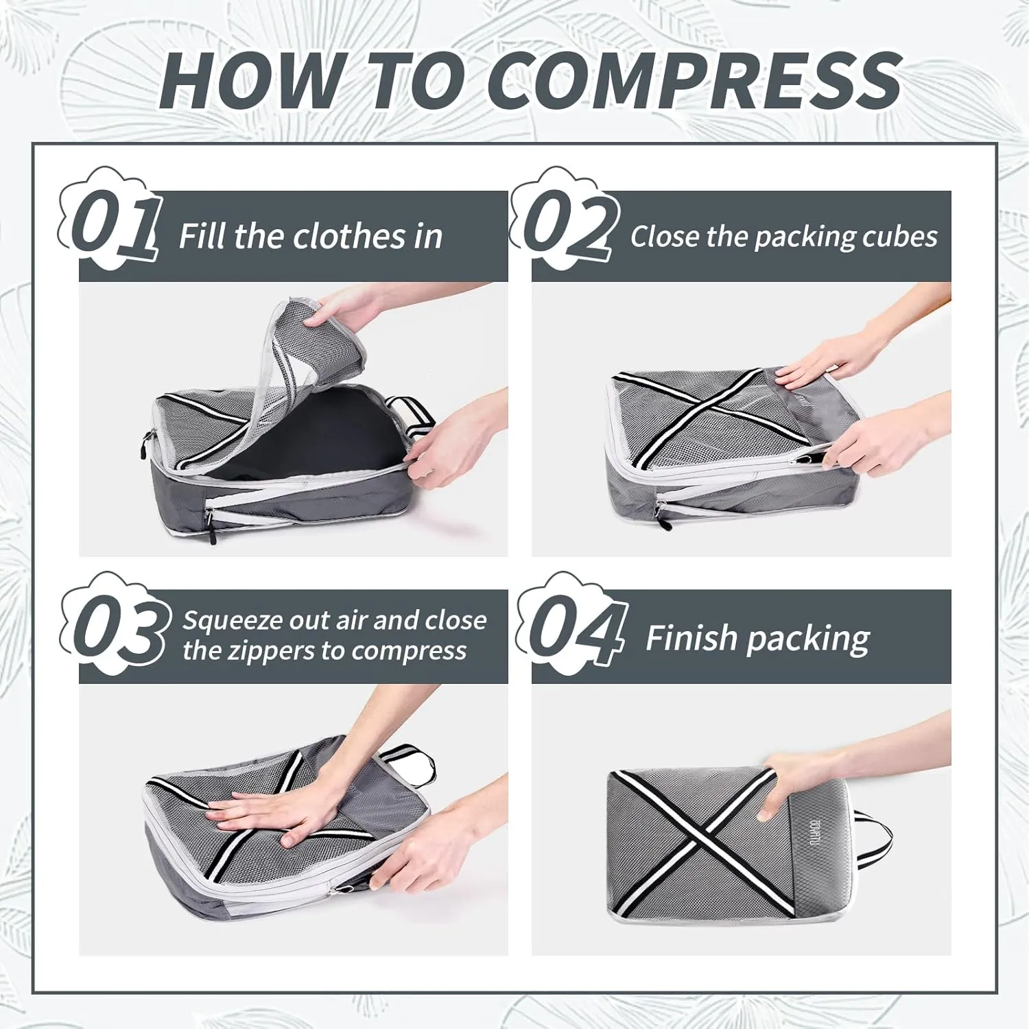 Compression Packing Cubes Suitcases Organizer: 2/4/6 Sets Travel Storage Bags for Luggage - Travel Essentials for Space Saver Grey