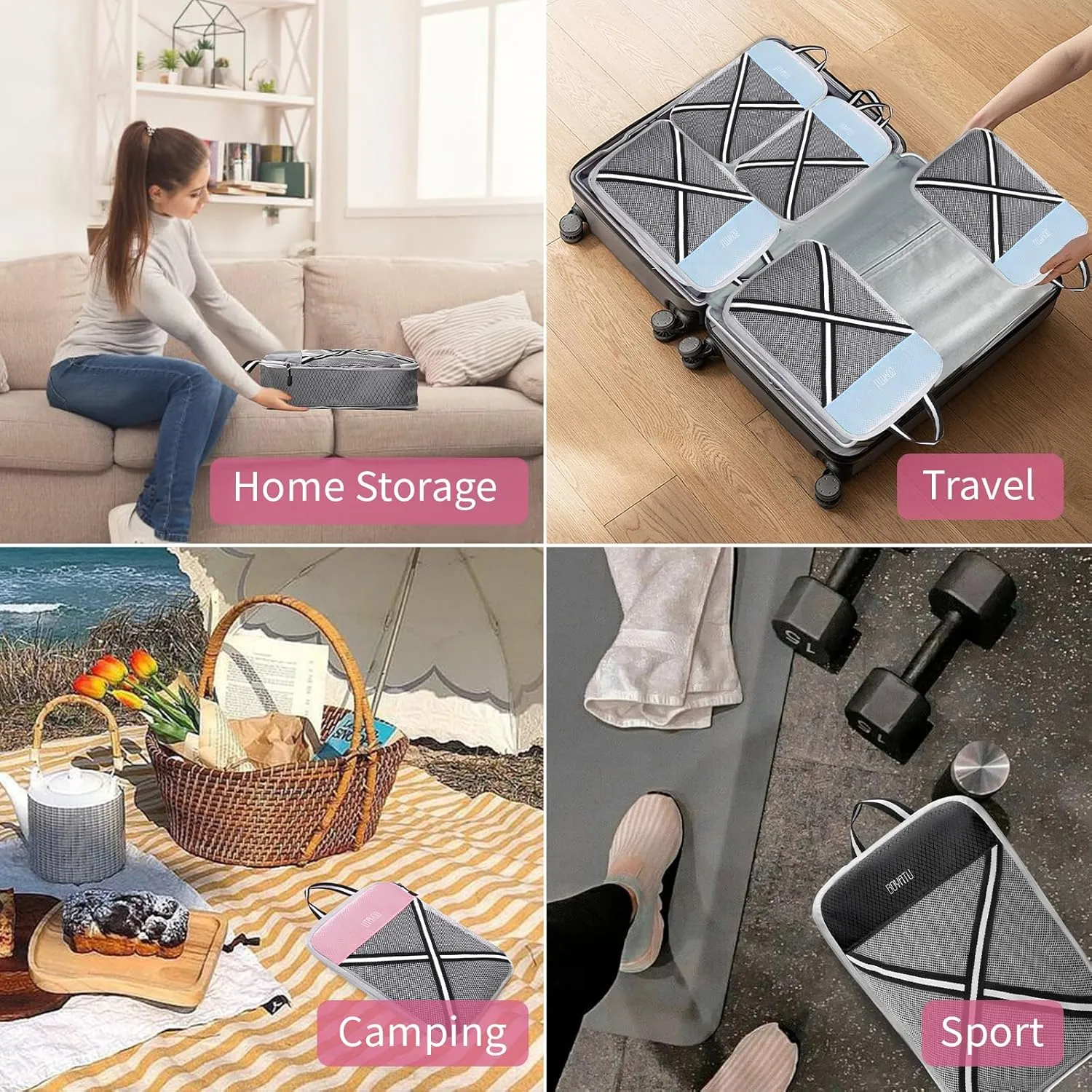 Compression Packing Cubes Suitcases Organizer: 2/4/6 Sets Travel Storage Bags for Luggage - Travel Essentials for Space Saver Pink