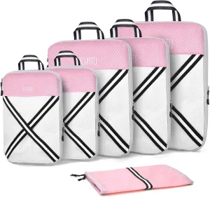 Compression Packing Cubes Suitcases Organizer: 2/4/6 Sets Travel Storage Bags for Luggage - Travel Essentials for Space Saver Pink