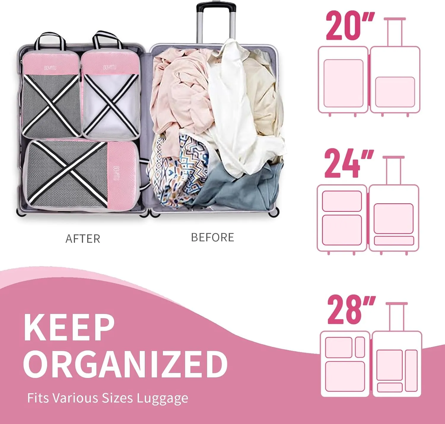 Compression Packing Cubes Suitcases Organizer: 2/4/6 Sets Travel Storage Bags for Luggage - Travel Essentials for Space Saver Pink