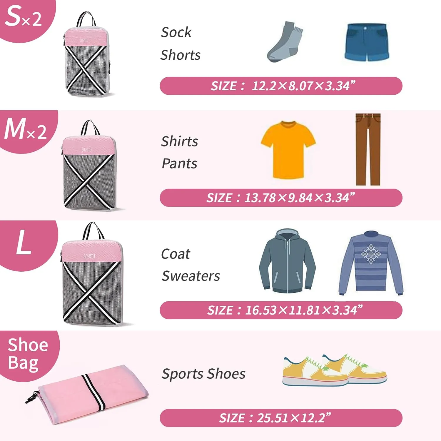 Compression Packing Cubes Suitcases Organizer: 2/4/6 Sets Travel Storage Bags for Luggage - Travel Essentials for Space Saver Pink
