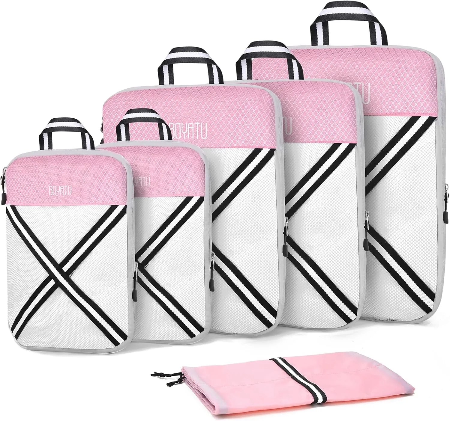 Compression Packing Cubes Suitcases Organizer: 2/4/6 Sets Travel Storage Bags for Luggage - Travel Essentials for Space Saver Pink