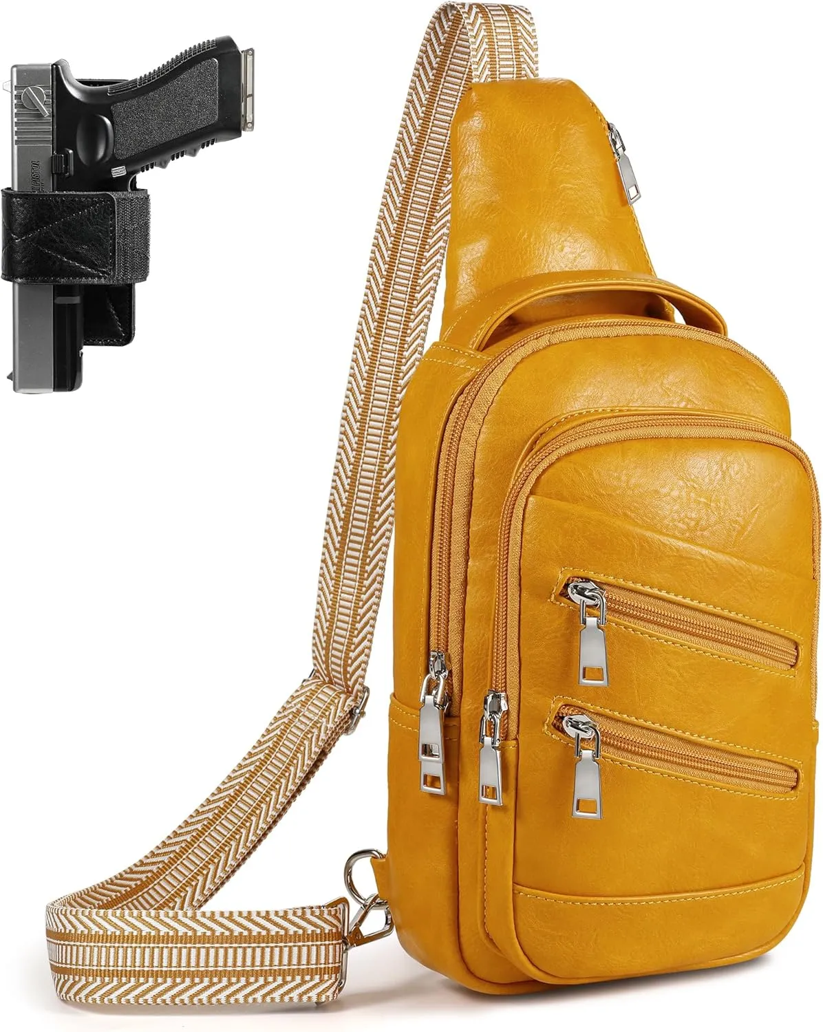Conceal Carry Sling Bag - Virgan Leather Sling Backpack Fanny Pack Crossbody Chest Bags with Holster&Guitar Strap…