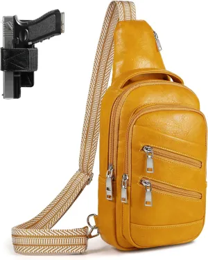 Conceal Carry Sling Bag - Virgan Leather Sling Backpack Fanny Pack Crossbody Chest Bags with Holster&Guitar Strap…