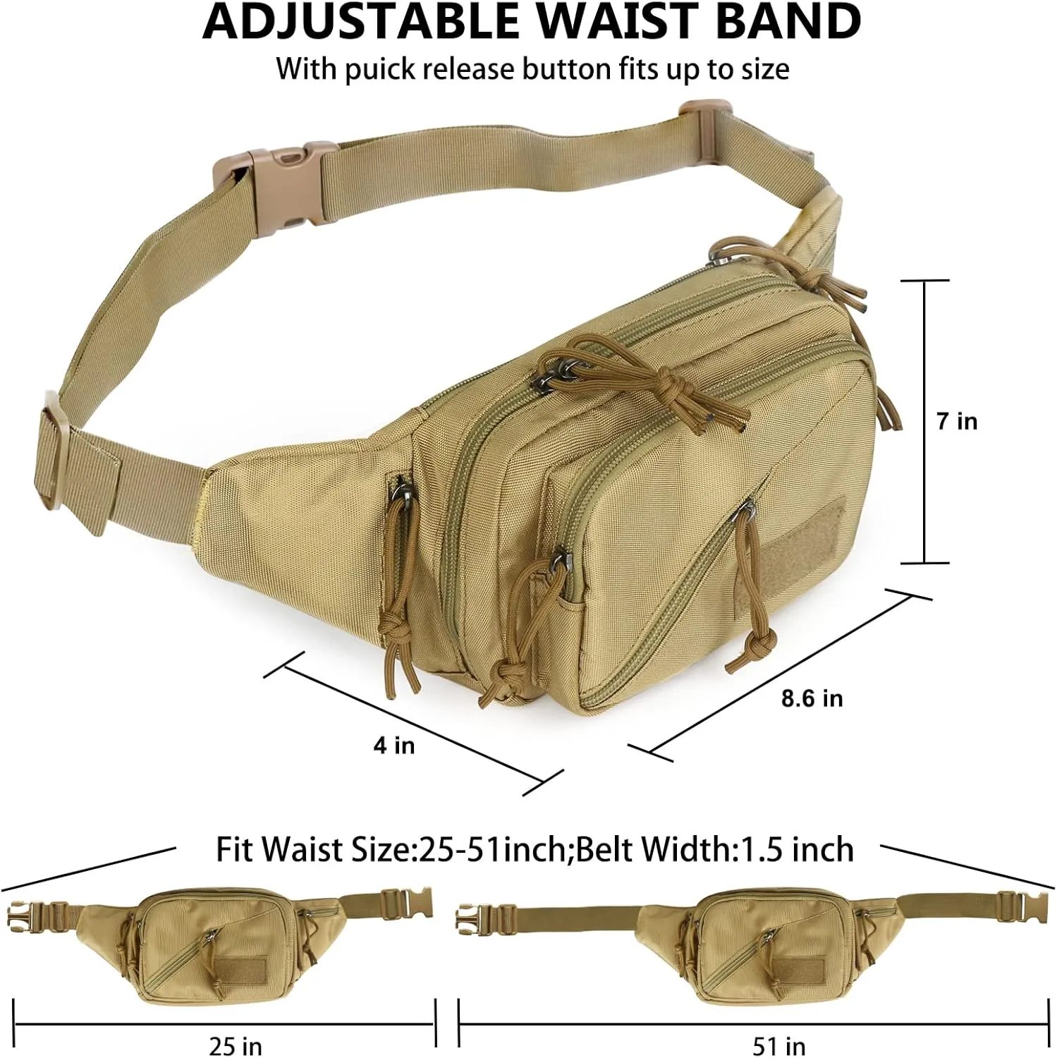 Concealed Carry Pistol Waist bag Tactical Conceal Carry Pistol Bag Fanny Packs Handgun Holster Pouch with Bottle&Gun Holder Fits 1911 Glock etc