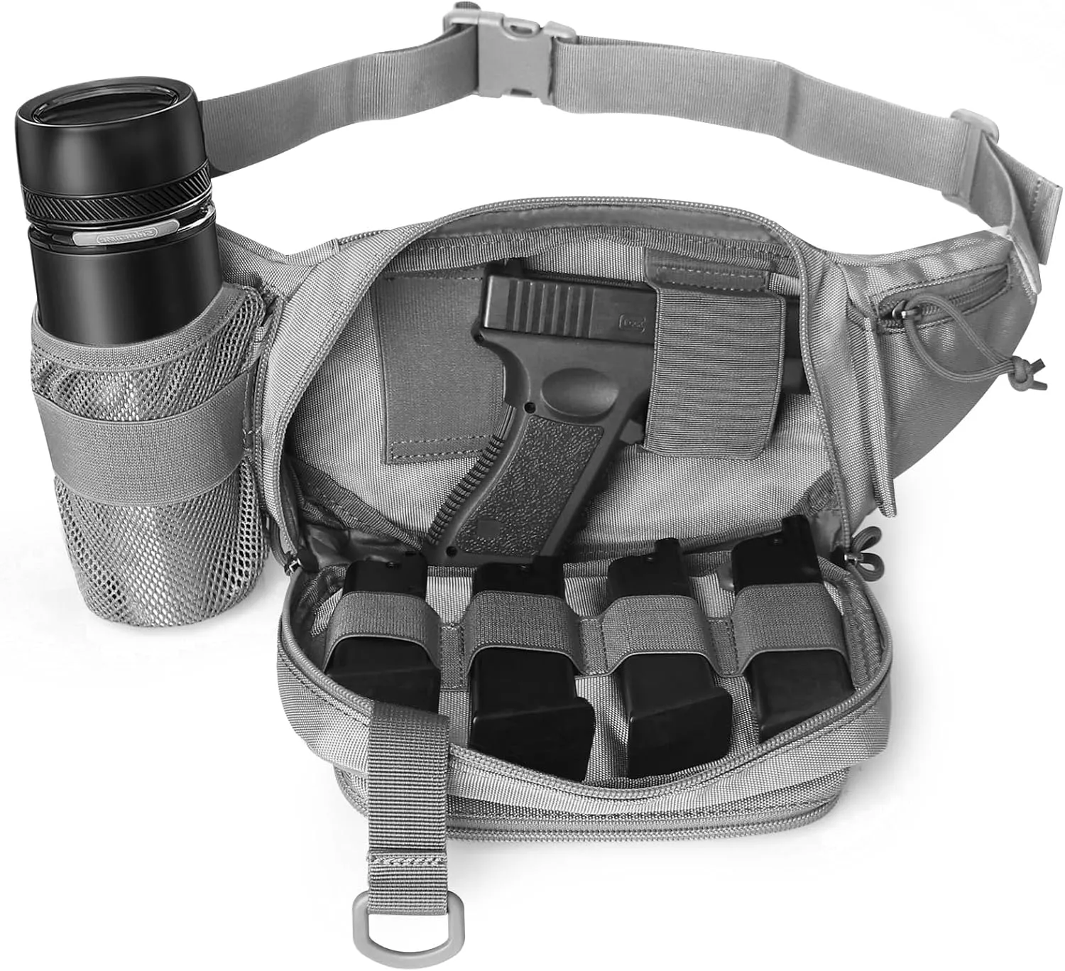 Concealed Carry Pistol Waist bag Tactical Conceal Carry Pistol Bag Fanny Packs Handgun Holster Pouch with Bottle&Gun Holder Fits 1911 Glock etc
