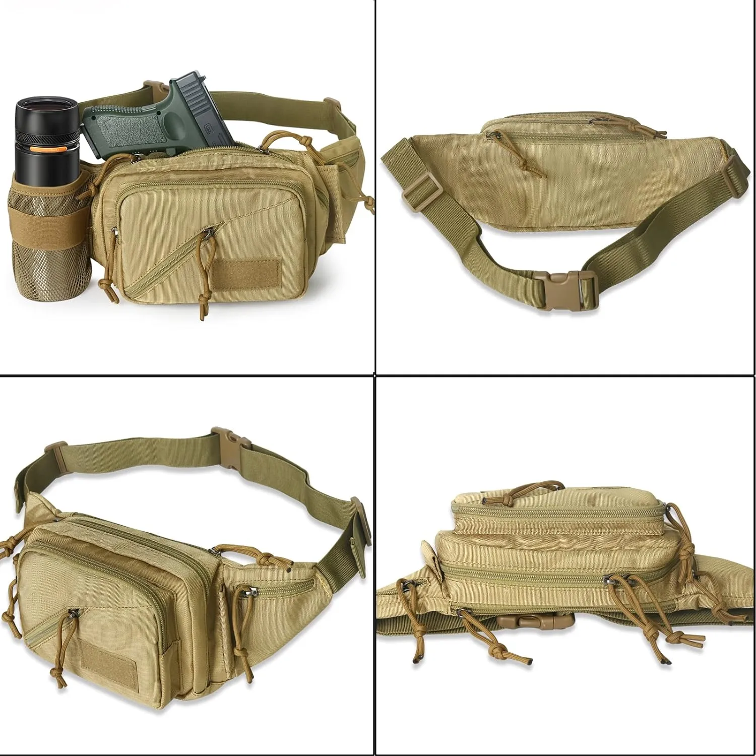 Concealed Carry Pistol Waist bag Tactical Conceal Carry Pistol Bag Fanny Packs Handgun Holster Pouch with Bottle&Gun Holder Fits 1911 Glock etc