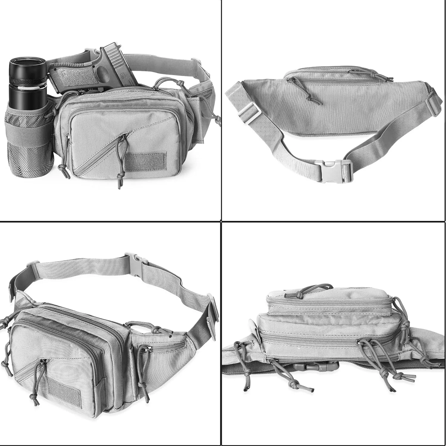 Concealed Carry Pistol Waist bag Tactical Conceal Carry Pistol Bag Fanny Packs Handgun Holster Pouch with Bottle&Gun Holder Fits 1911 Glock etc