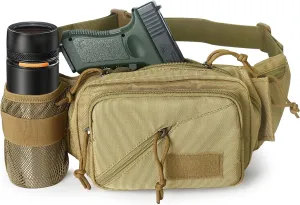 Concealed Carry Pistol Waist bag Tactical Conceal Carry Pistol Bag Fanny Packs Handgun Holster Pouch with Bottle&Gun Holder Fits 1911 Glock etc