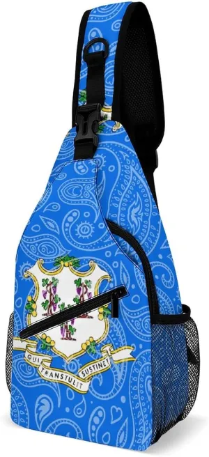 Connecticut State Flag Funny Crossbody Sling Bag Novelty Chest Bags Shoulder Backpack For Travel Hiking 15×8×4 Inches