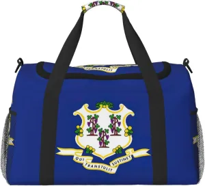 Connecticut State Flag print Travel Duffle Bag Gym Bag for Women,Puffer Tote Bag,Weekender Overnight Bag Organizer