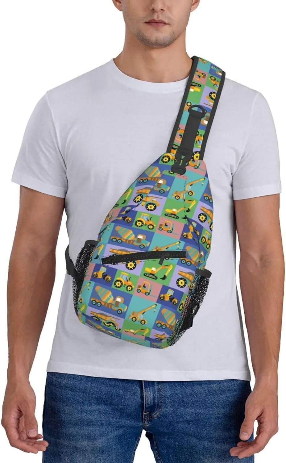 Construction Machinery Chest Sling Bag Crossbody Shoulder Backpack Bag Gym Cycling Daypack Travel Hiking Cross Bag