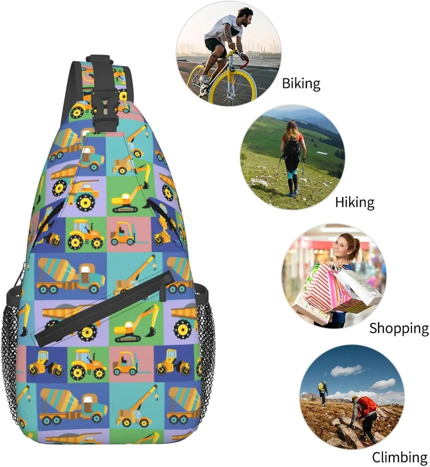 Construction Machinery Chest Sling Bag Crossbody Shoulder Backpack Bag Gym Cycling Daypack Travel Hiking Cross Bag