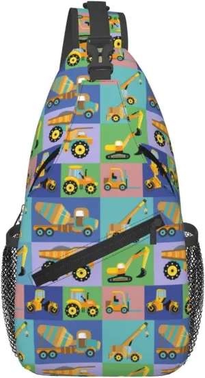 Construction Machinery Chest Sling Bag Crossbody Shoulder Backpack Bag Gym Cycling Daypack Travel Hiking Cross Bag