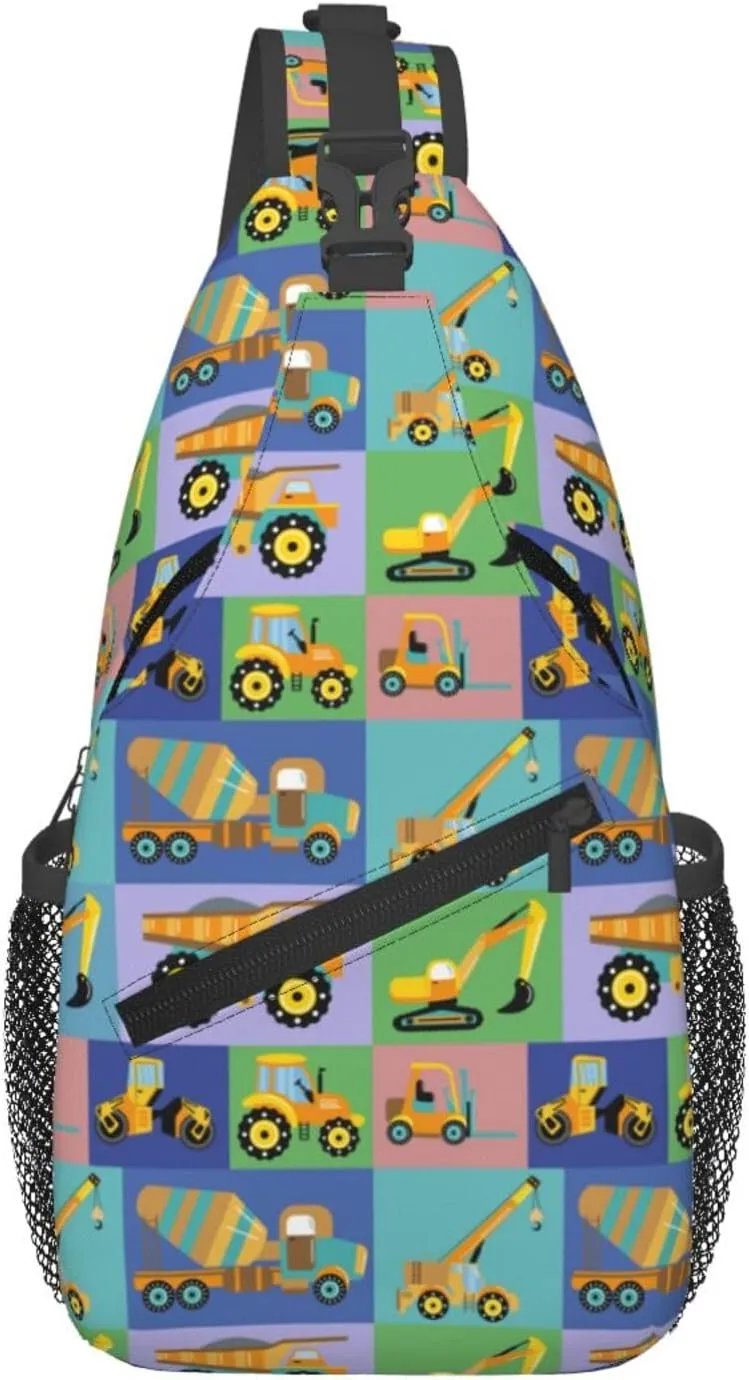 Construction Machinery Chest Sling Bag Crossbody Shoulder Backpack Bag Gym Cycling Daypack Travel Hiking Cross Bag