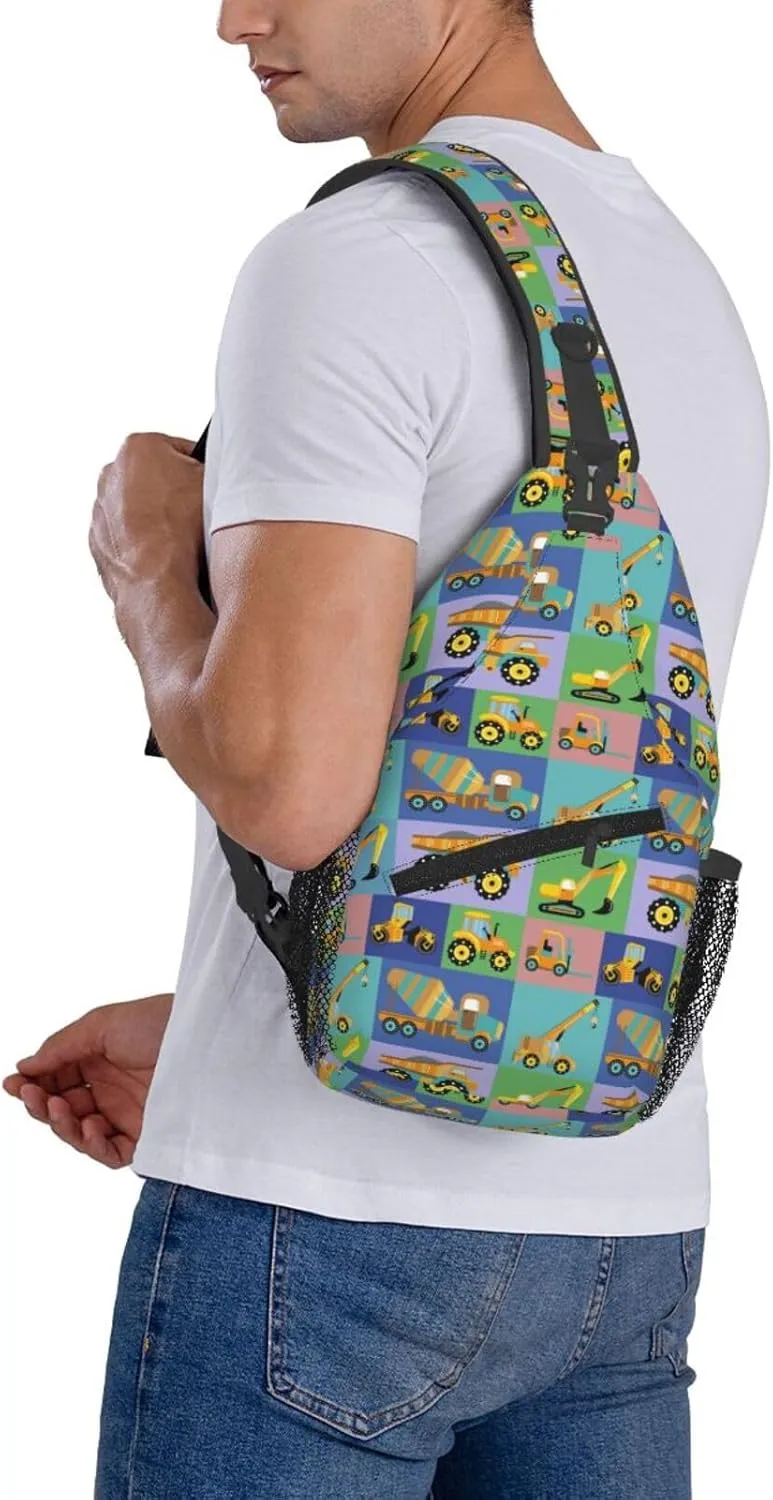 Construction Machinery Chest Sling Bag Crossbody Shoulder Backpack Bag Gym Cycling Daypack Travel Hiking Cross Bag