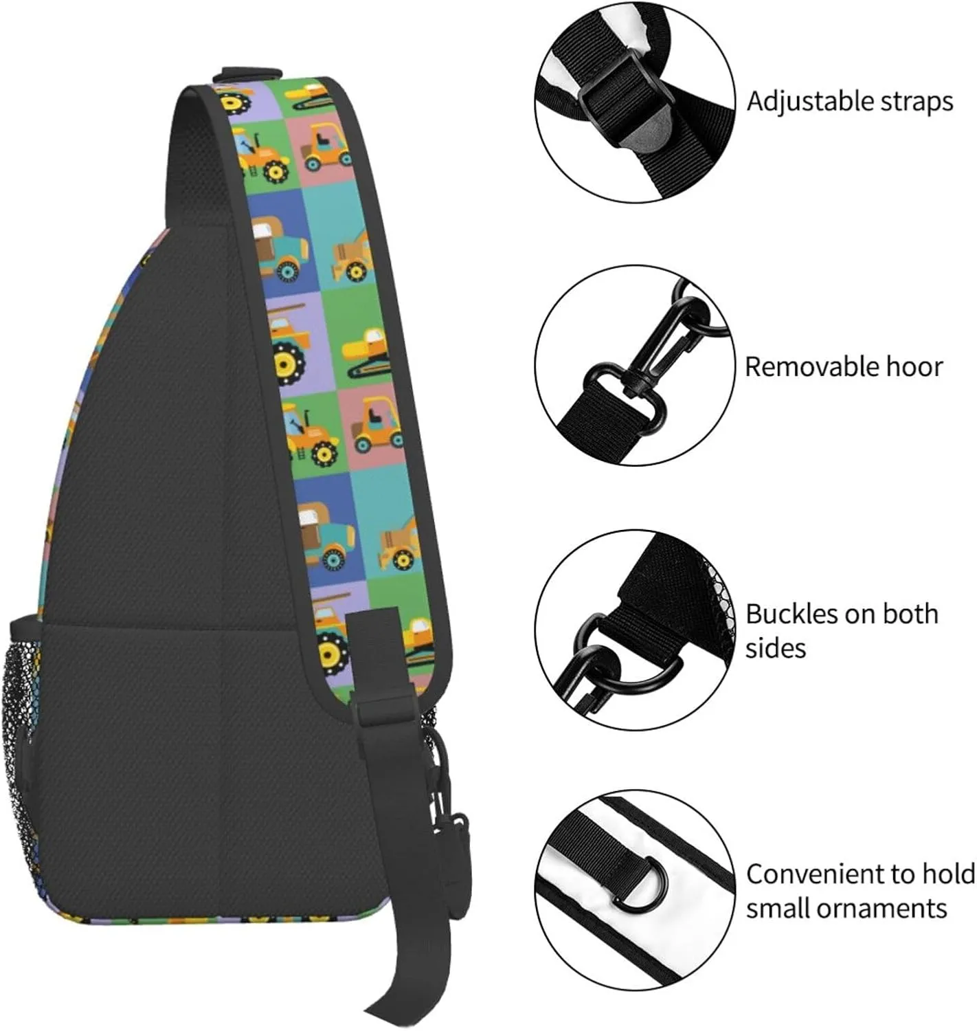 Construction Machinery Chest Sling Bag Crossbody Shoulder Backpack Bag Gym Cycling Daypack Travel Hiking Cross Bag
