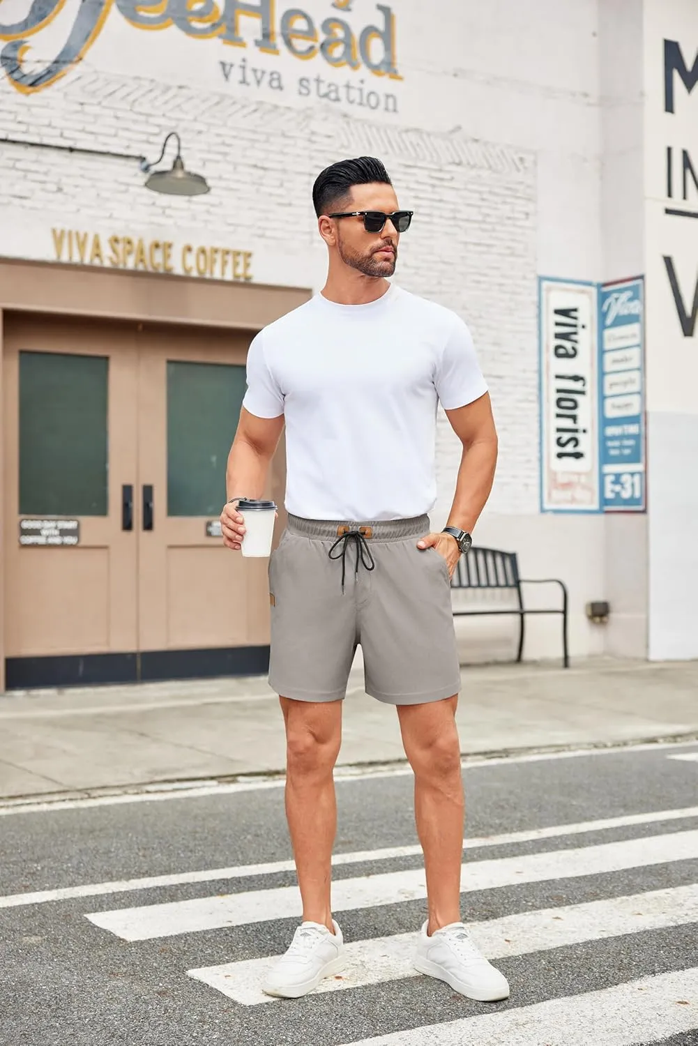 COOFANDY Men's Casual Shorts Waffle Elastic Waist Drawstring Shorts Lightweight Summer Beach Shorts