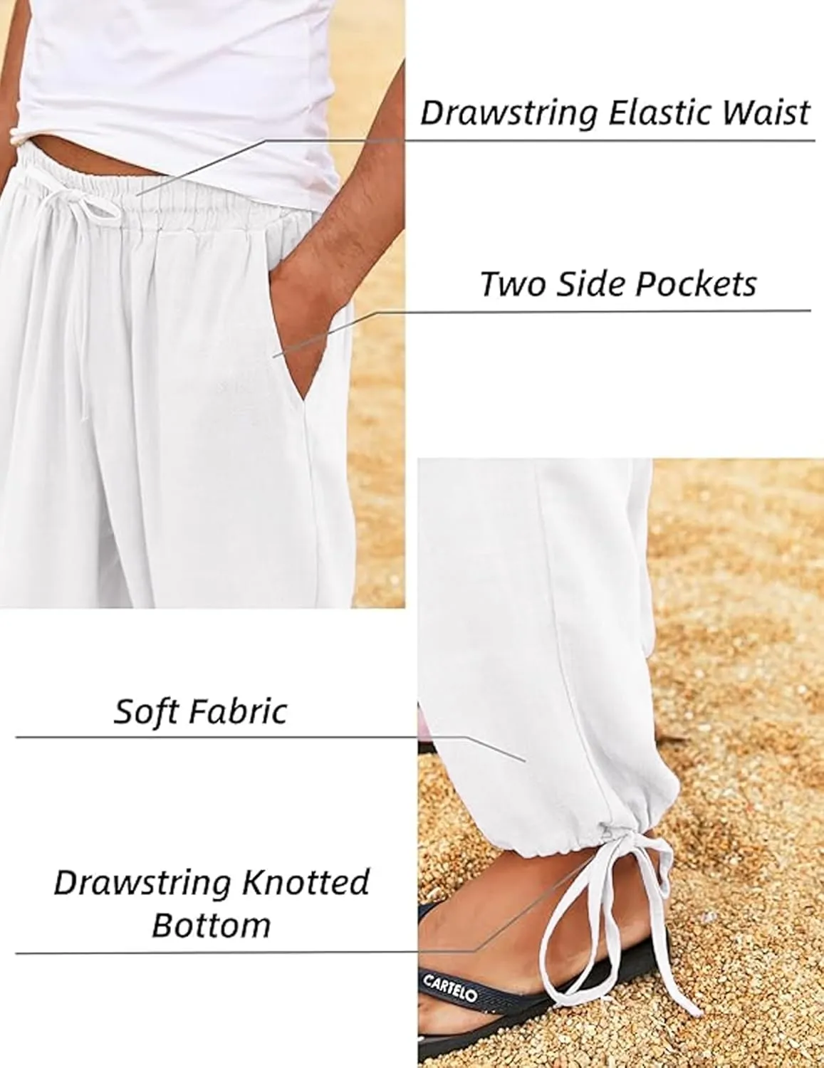 COOFANDY Men's Cotton Linen Pants Casual Harem Pants Elastic Waist Beach Boho Yoga Trousers