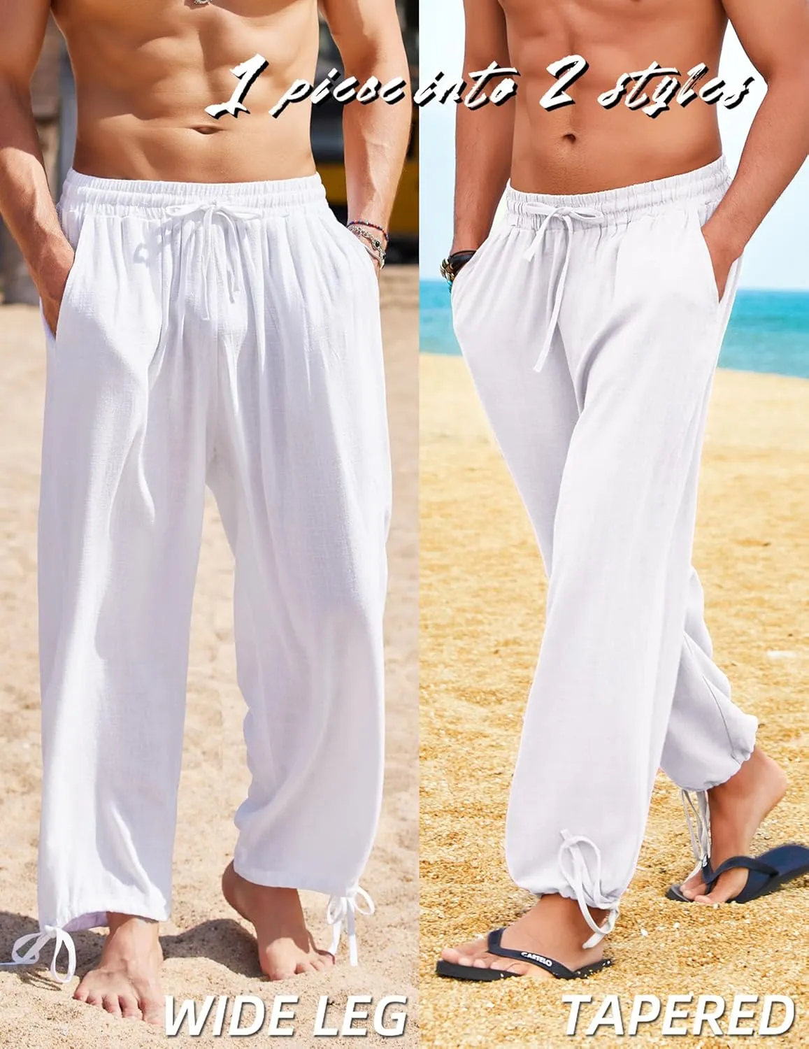COOFANDY Men's Cotton Linen Pants Casual Harem Pants Elastic Waist Beach Boho Yoga Trousers