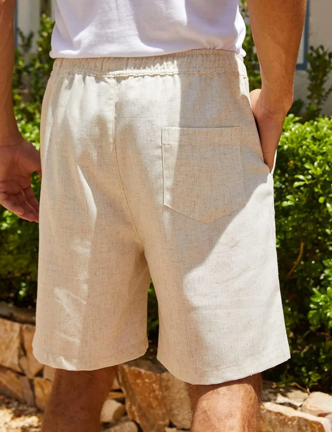 COOFANDY Men's Linen Shorts Casual Elastic Waist Drawstring Summer Beach Shorts