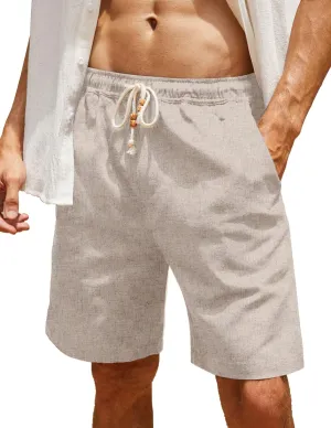COOFANDY Men's Linen Shorts Casual Elastic Waist Drawstring Summer Beach Shorts