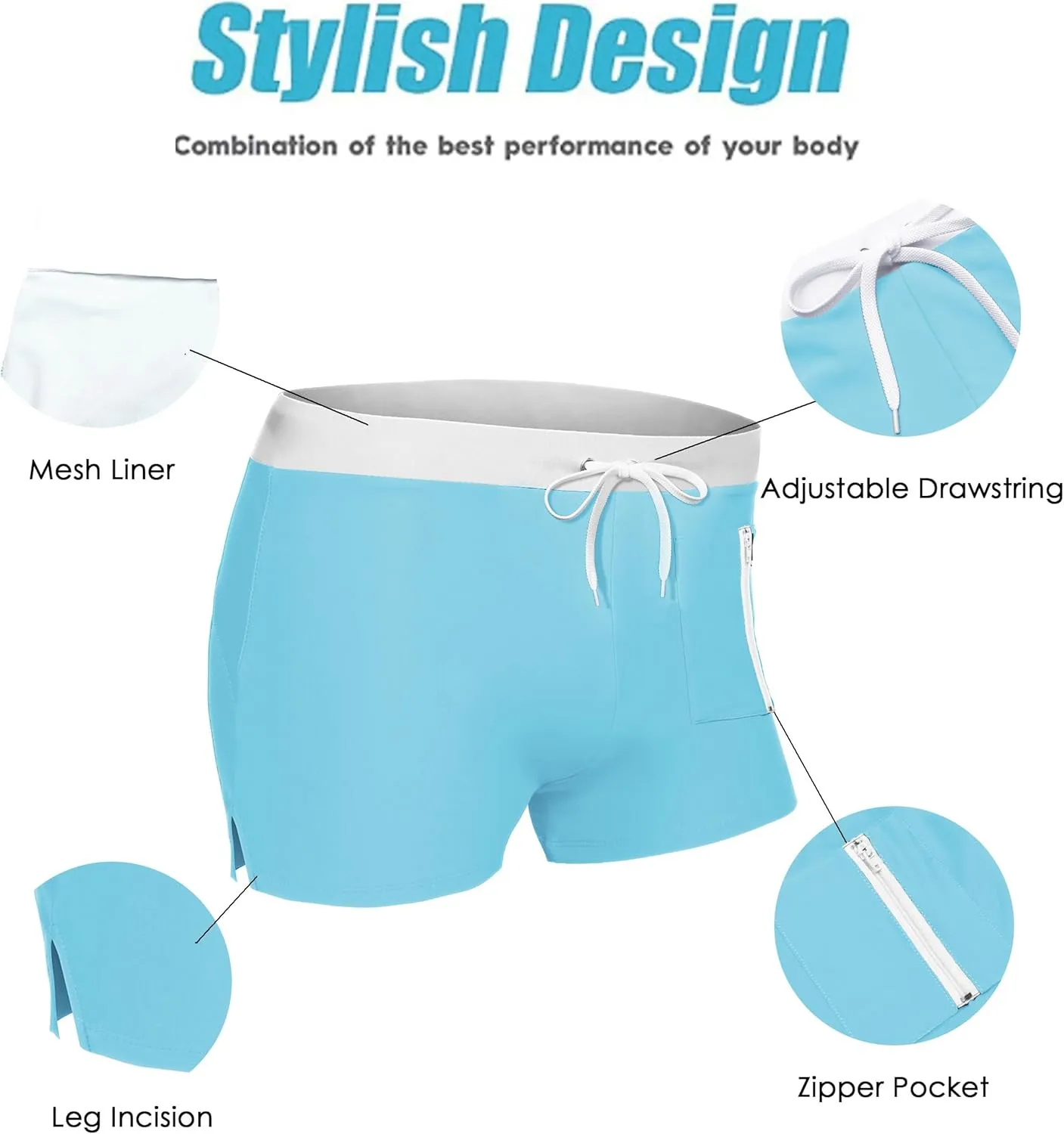 COOFANDY Mens Swim Trunks Swimwear Bathing Suit Swim Brief Square Leg Board Short S-3XL