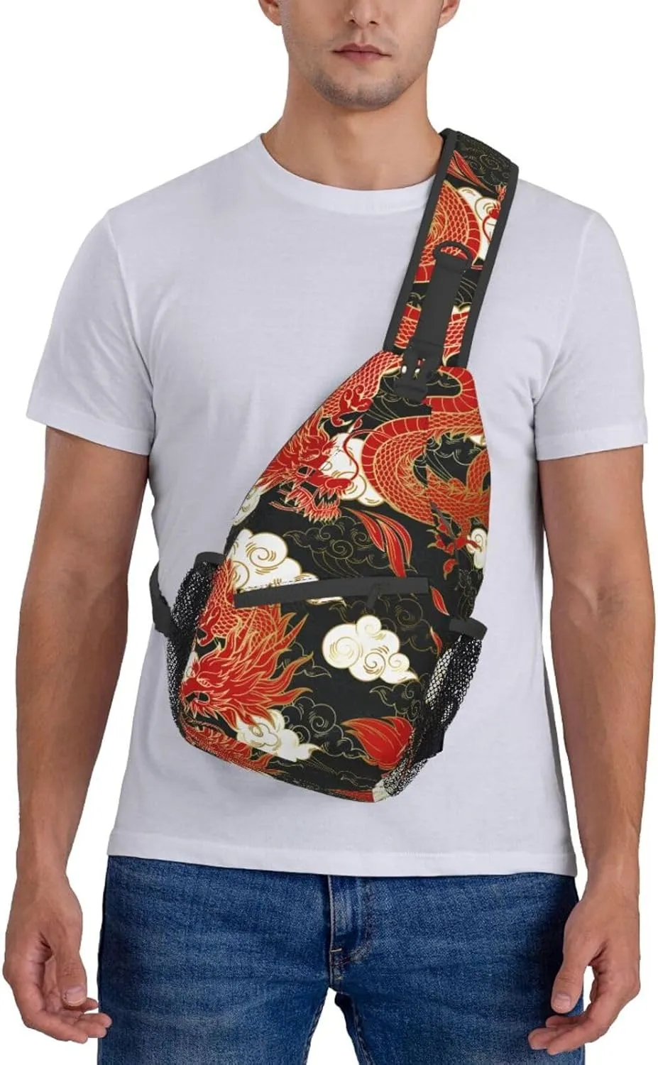 Cool Dragon Crossbody Bags for Women Men Red Dragon Sling Bag Backpack Casual Chest Bag with Adjustable Shoulder Strap