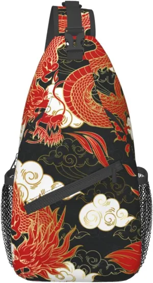 Cool Dragon Crossbody Bags for Women Men Red Dragon Sling Bag Backpack Casual Chest Bag with Adjustable Shoulder Strap