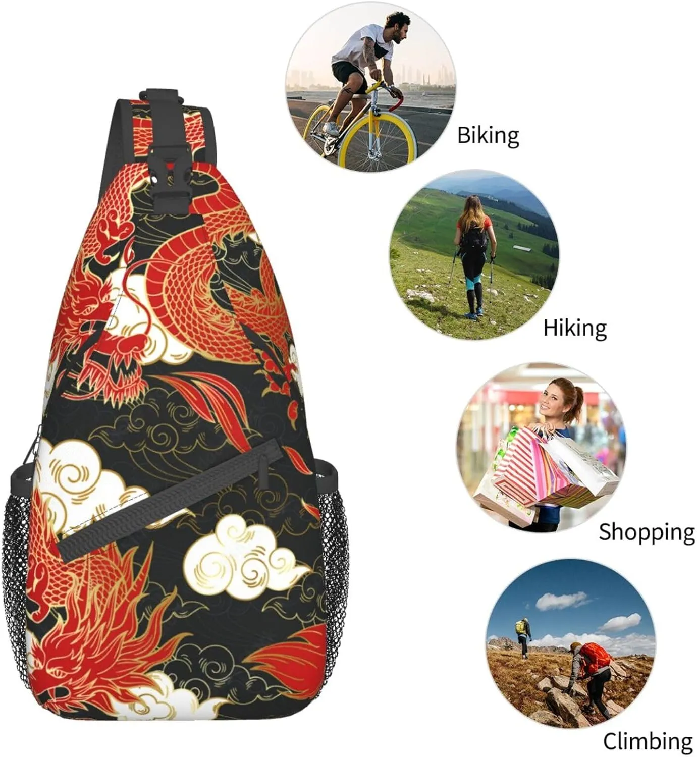 Cool Dragon Crossbody Bags for Women Men Red Dragon Sling Bag Backpack Casual Chest Bag with Adjustable Shoulder Strap
