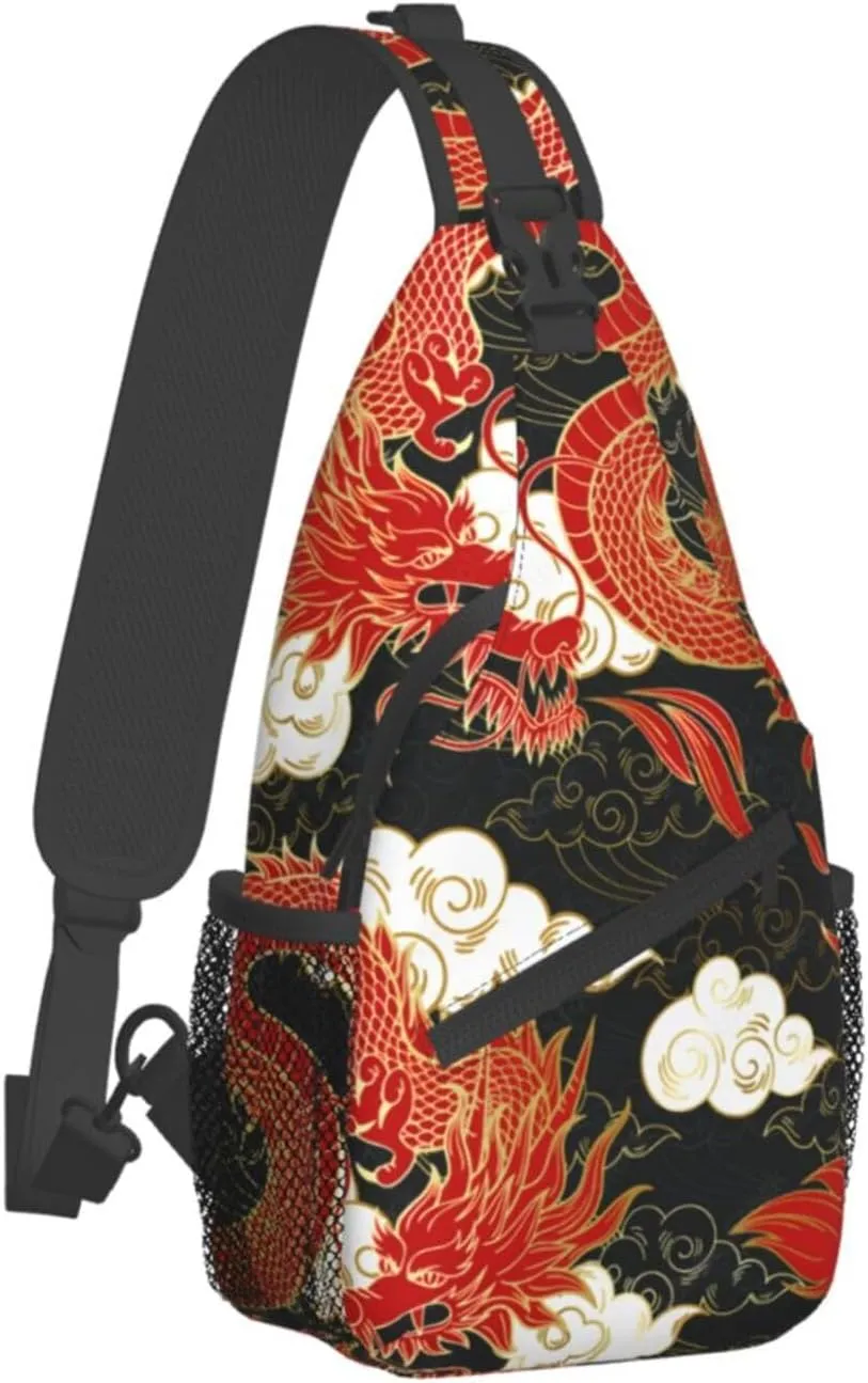 Cool Dragon Crossbody Bags for Women Men Red Dragon Sling Bag Backpack Casual Chest Bag with Adjustable Shoulder Strap