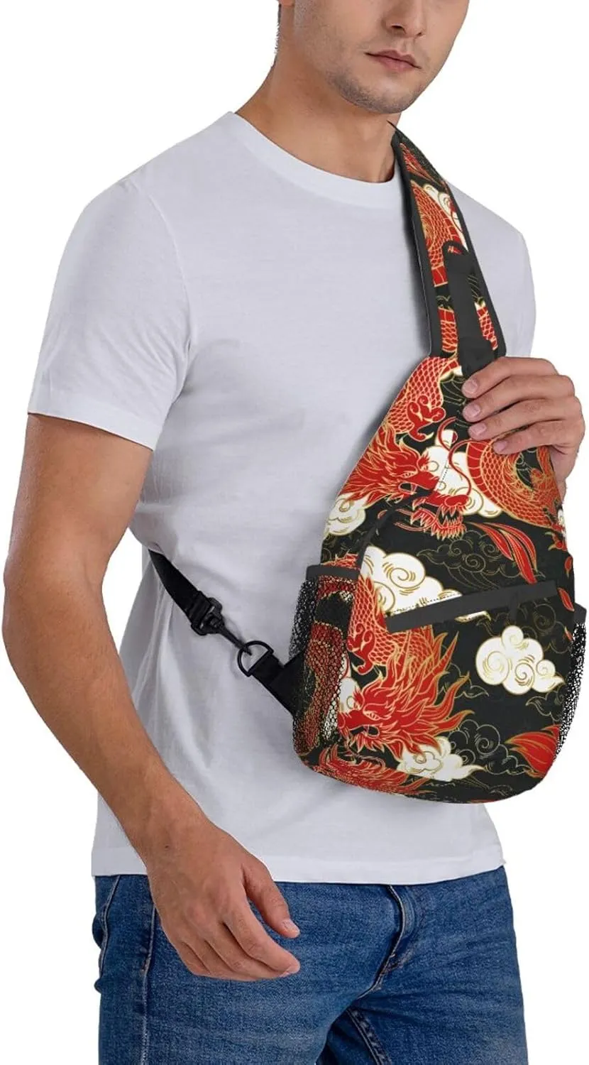 Cool Dragon Crossbody Bags for Women Men Red Dragon Sling Bag Backpack Casual Chest Bag with Adjustable Shoulder Strap