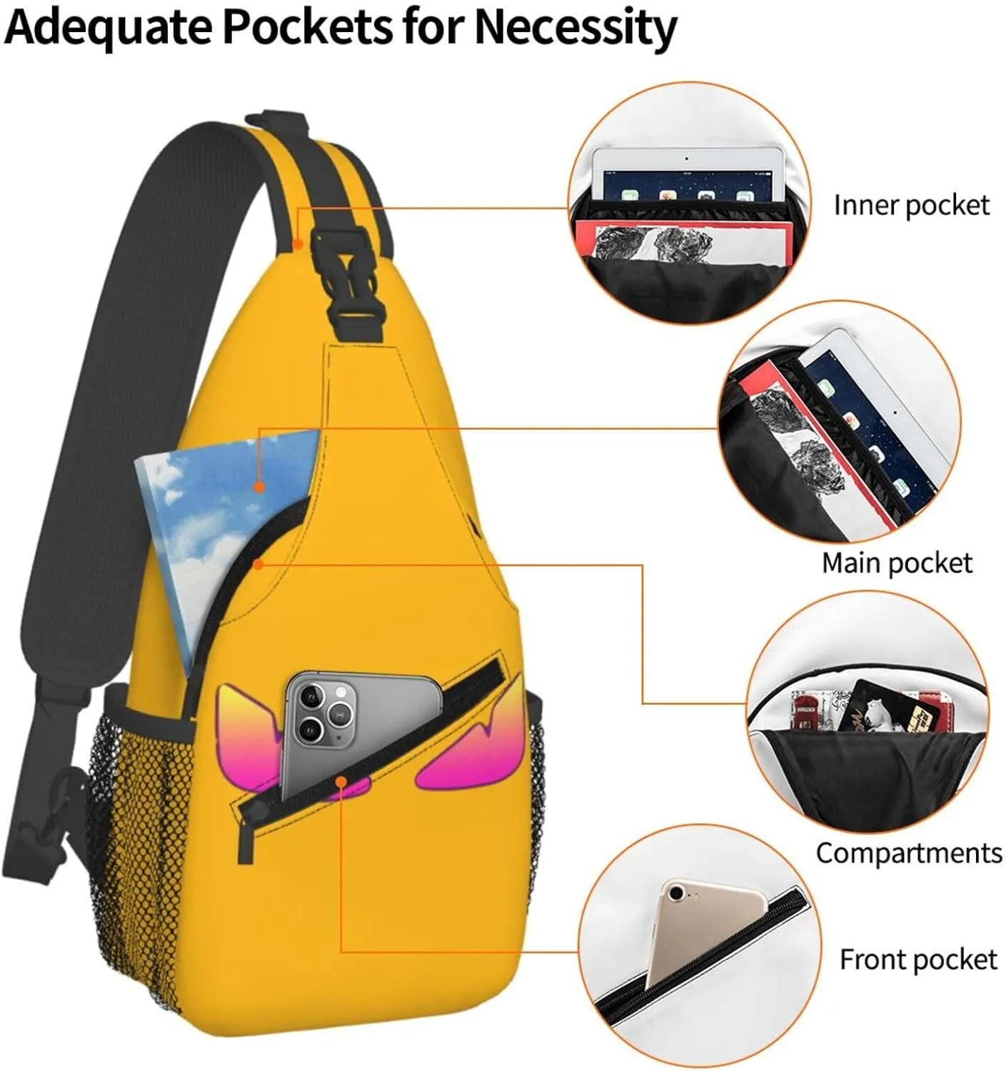 Cool Monsters Eyes Crossbody Bag Cross Chest Bag Adjustable Sling Backpack Sports Gym Shoulder Bags Travel Cycling Daypack Diagonally Casual Rucksack