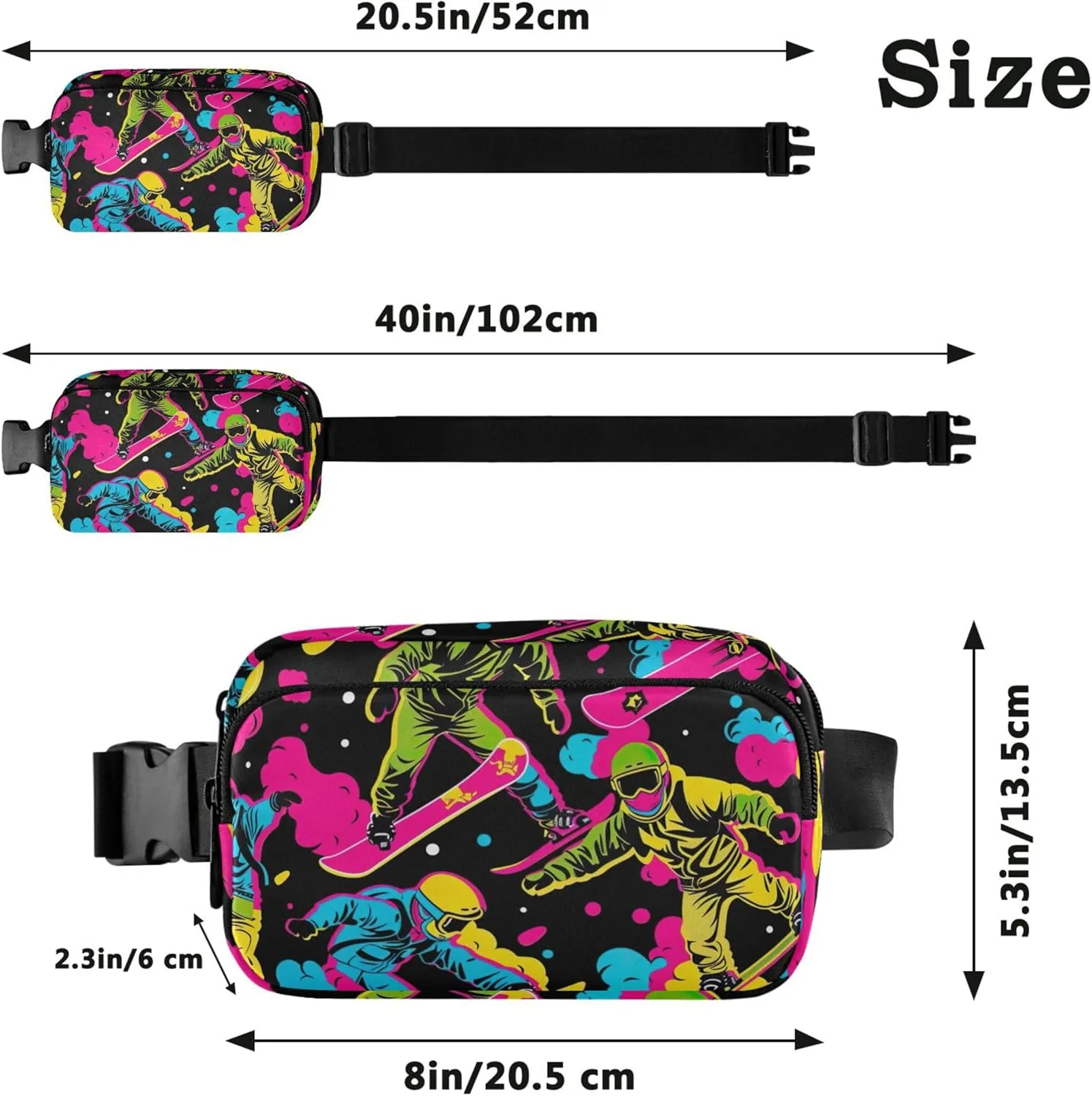 Cool Neon Skater Print Fanny Packs Women Hip Bag Belt Pouch Waterproof Neon Crossbody Waist Bag
