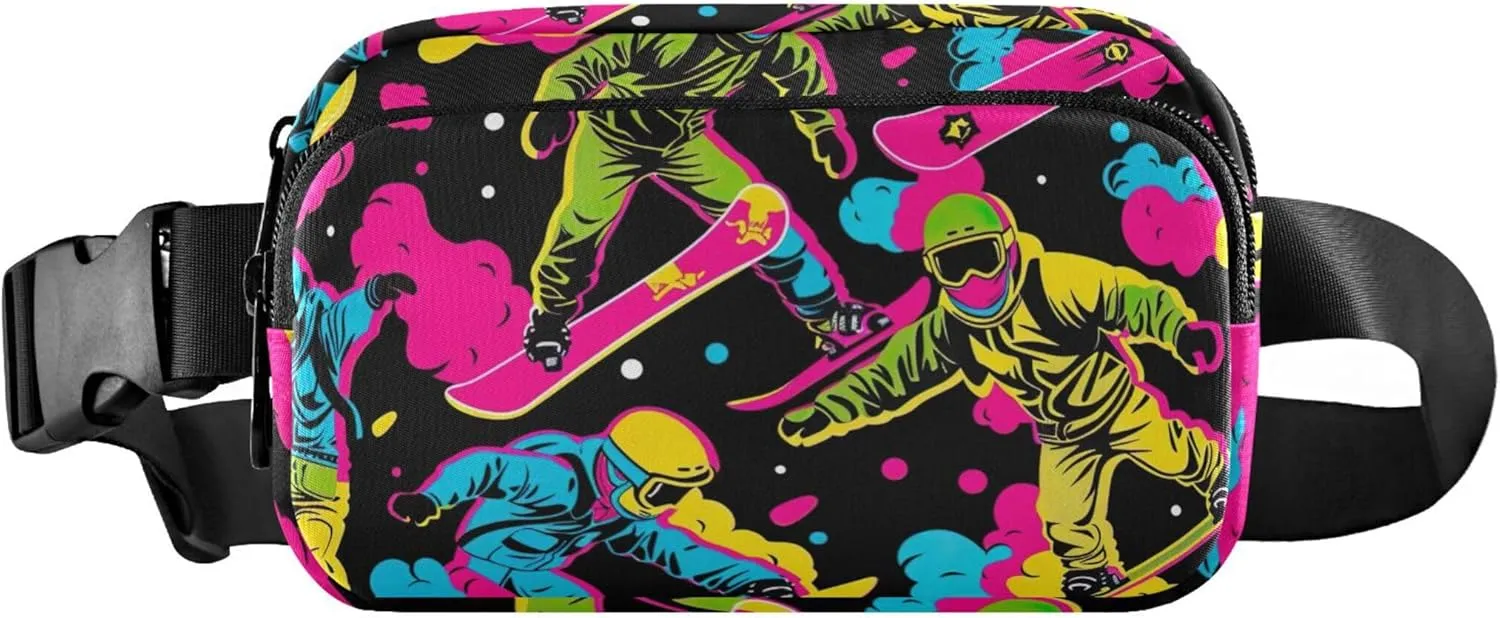Cool Neon Skater Print Fanny Packs Women Hip Bag Belt Pouch Waterproof Neon Crossbody Waist Bag