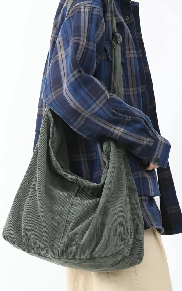 Corduroy Shoulder Bag for Women Slouchy Commute Bag Travel Work Canvas Hobo Crossbody Bag Purse 2024